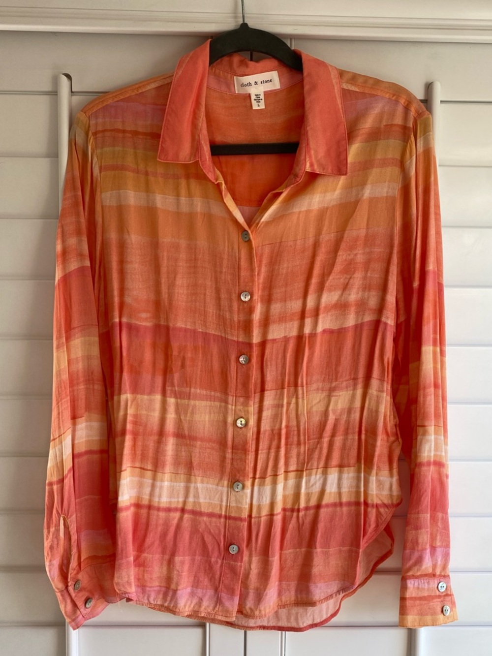 Cloth & Stone Orange Sunset Striped Button Down Blouse Size Large - Picture 3 of 7